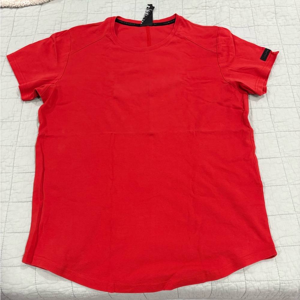Alphalete Men’s Lux Short Sleeve Tee Red Crewneck Rounded Hem Size Medium